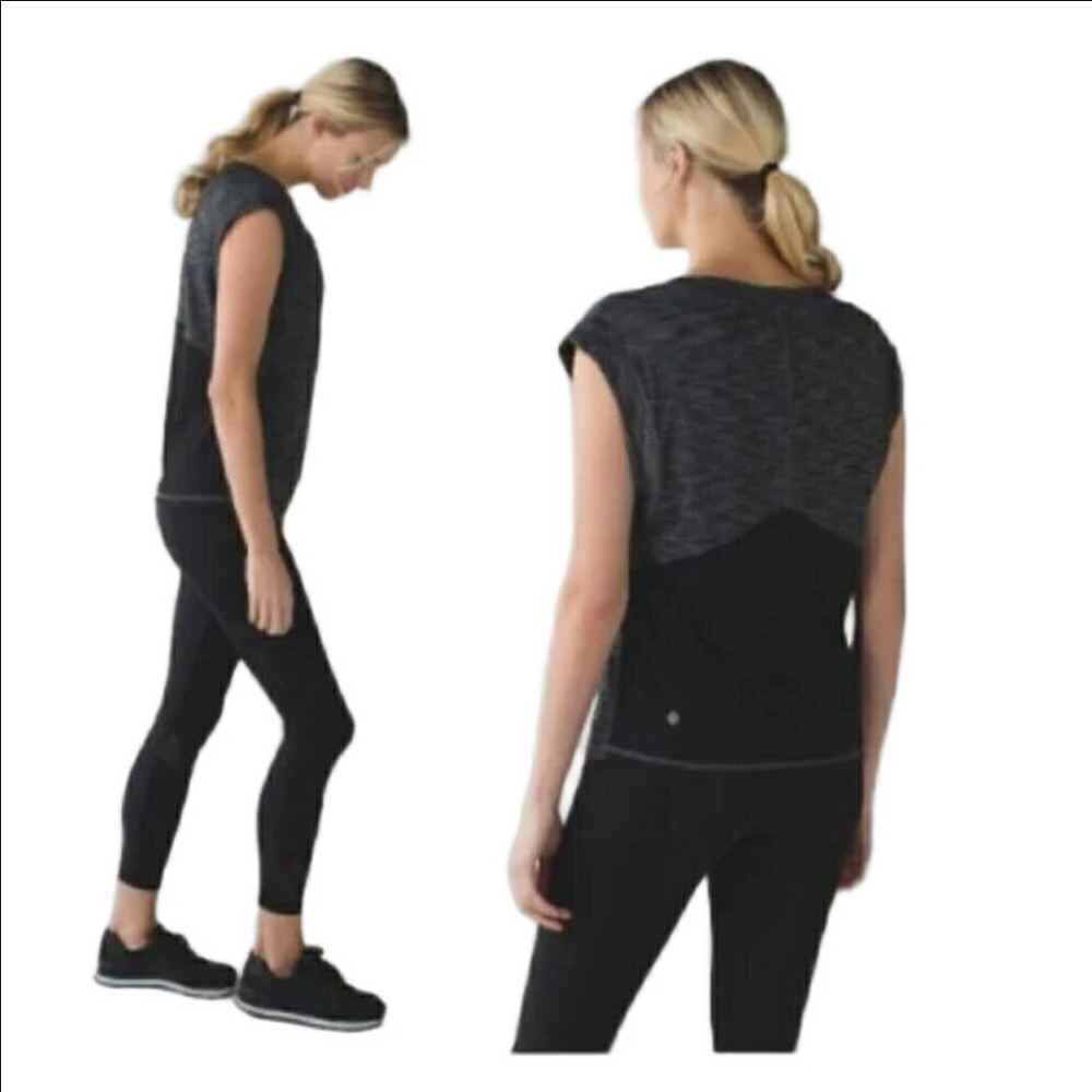 Lululemon Get Sweat Tee Tshirt Top Heathered Black Size 6